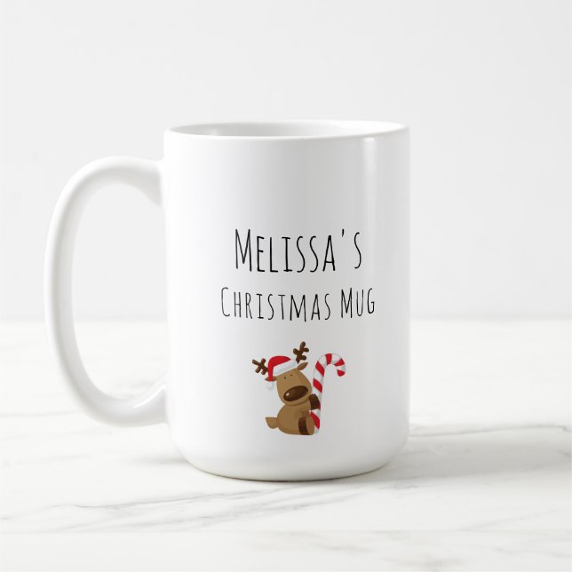 Personlig jul Mugg, Cute Reindeer tecknad Kaffemugg (Vänster)