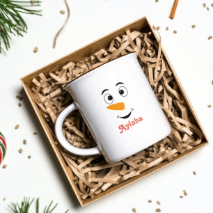 Personlig Jul namn mugg, snögubbe ansikte Kaffe, Kaffemugg