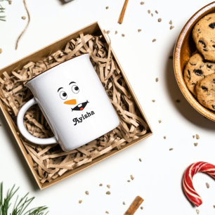 Personlig Jul namn mugg, snögubbe ansikte Kaffe, Kaffemugg