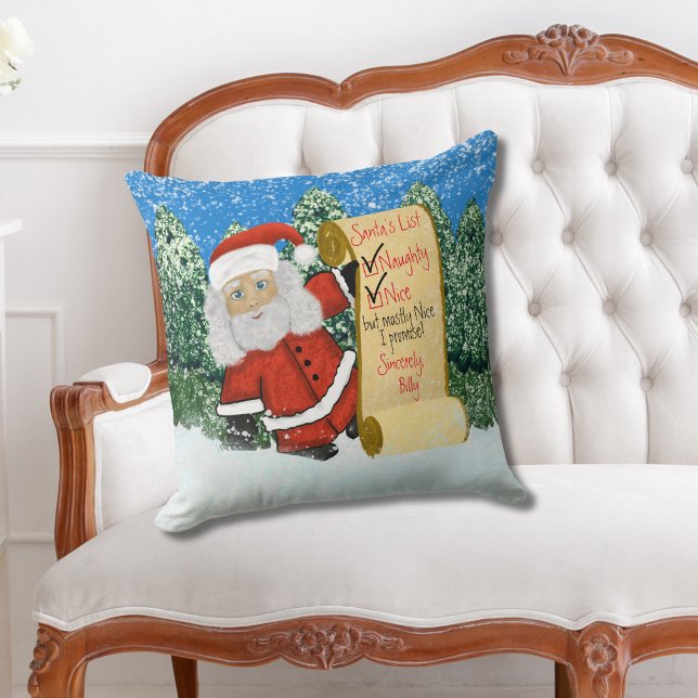 Personlig Jul Naughty Nice Santa's List Kudde (Skapare uppladdad)