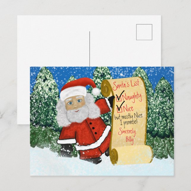 Personlig Jul Naughty Nice Santa's List Vykort (Fram/baksida)