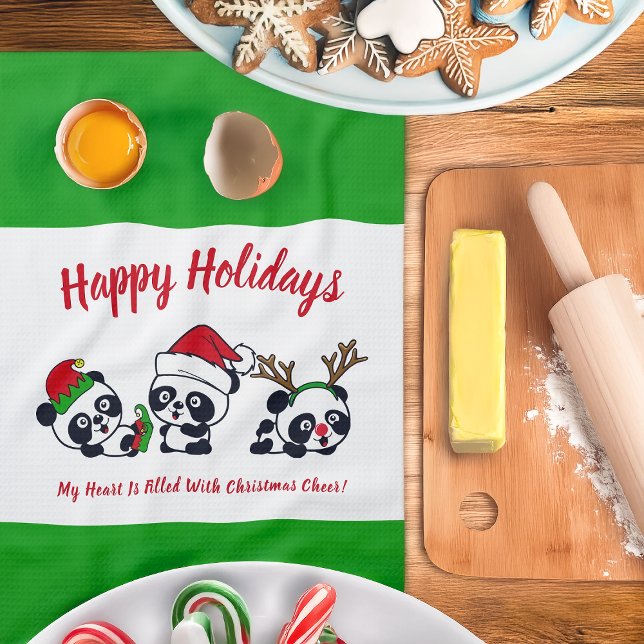 Personlig jul Pandas Kitchen Towel Kökshandduk (Skapare uppladdad)