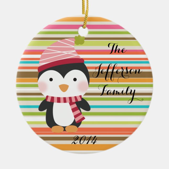 Personlig jul Penguin-familjen Ornament (Framsidan)