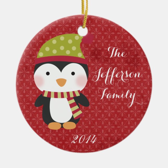 Personlig jul Penguin-familjen Ornament (Framsidan)