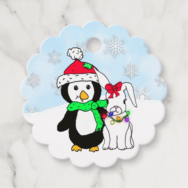 Personlig Jul Penguin Snö Bunny Gåvor Etiketter (Framsida)