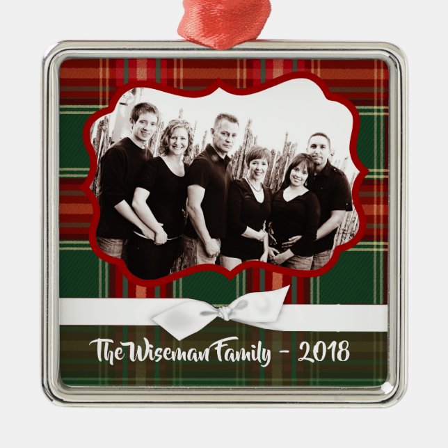 Personlig Jul Play Tartan PHOTO Ornament (Framsidan)