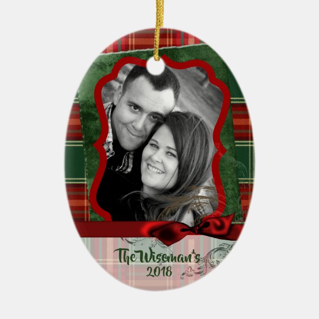 Personlig Jul Play Tartan PHOTO Ornament (Framsidan)