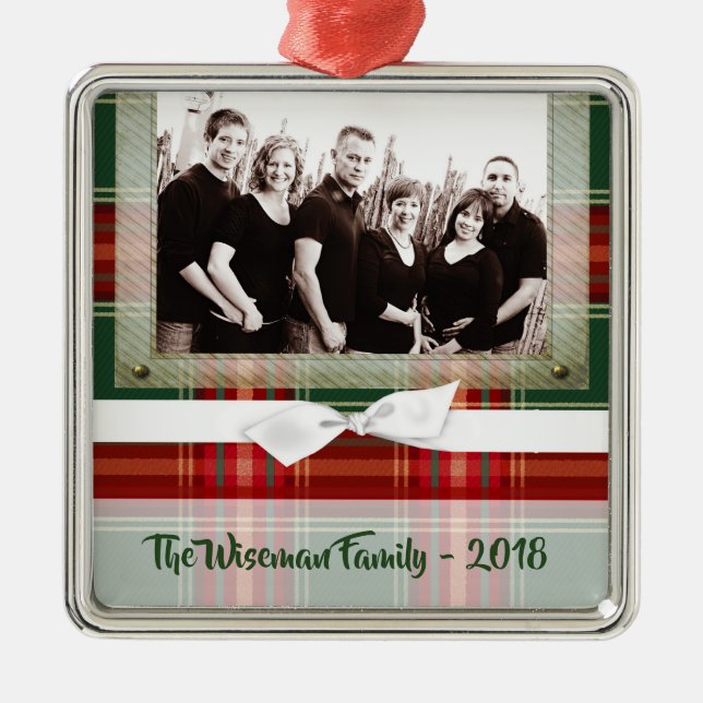 Personlig Jul Play Tartan PHOTO Ornament (Framsidan)