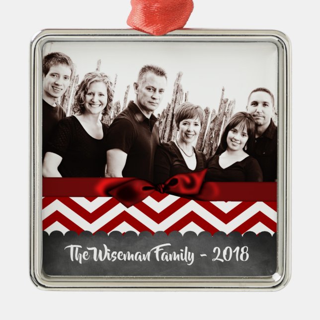 Personlig jul Red Chevron PHOTO Ornament (Framsidan)