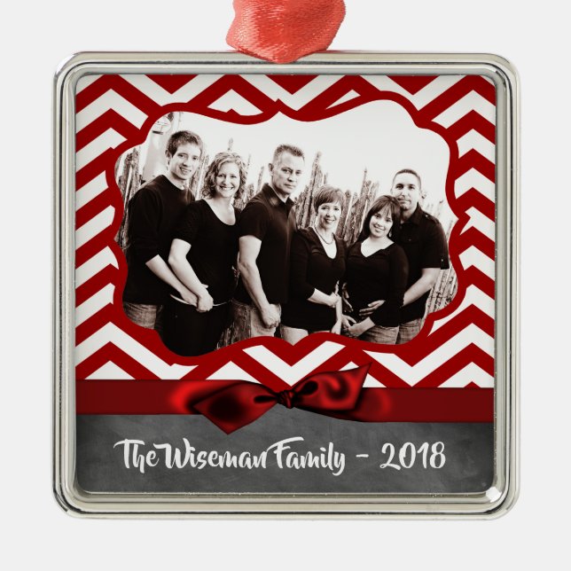 Personlig jul Red Chevron PHOTO Ornament (Framsidan)