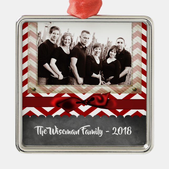 Personlig jul Red Chevron PHOTO Ornament (Framsidan)