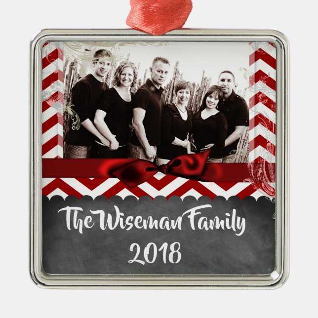 Personlig jul Red Chevron PHOTO Ornament (Framsidan)