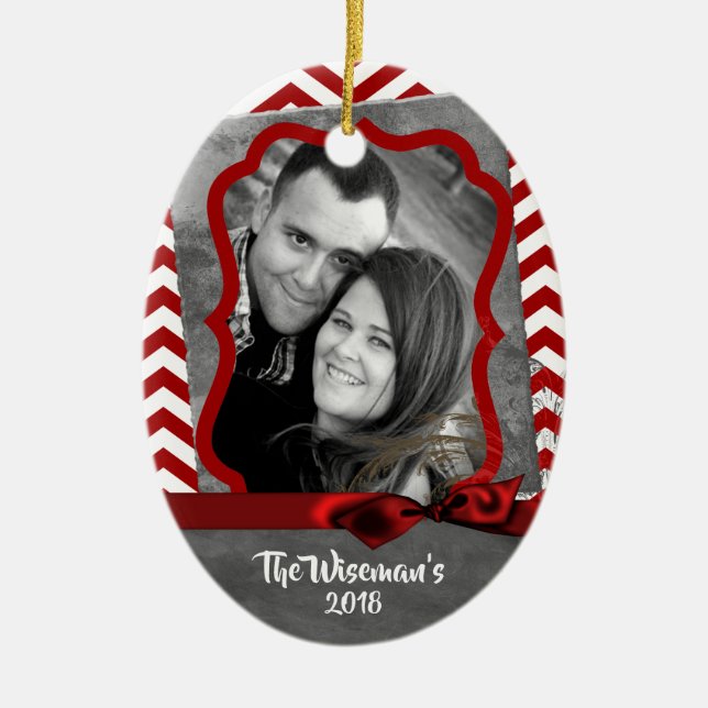 Personlig jul Red Chevron PHOTO Ornament (Framsidan)