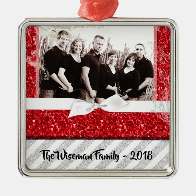 Personlig jul Red Glitter PHOTO Ornament (Framsidan)