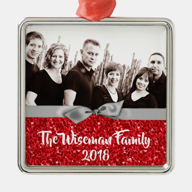 Personlig jul Red Glitter PHOTO Ornament (Framsidan)