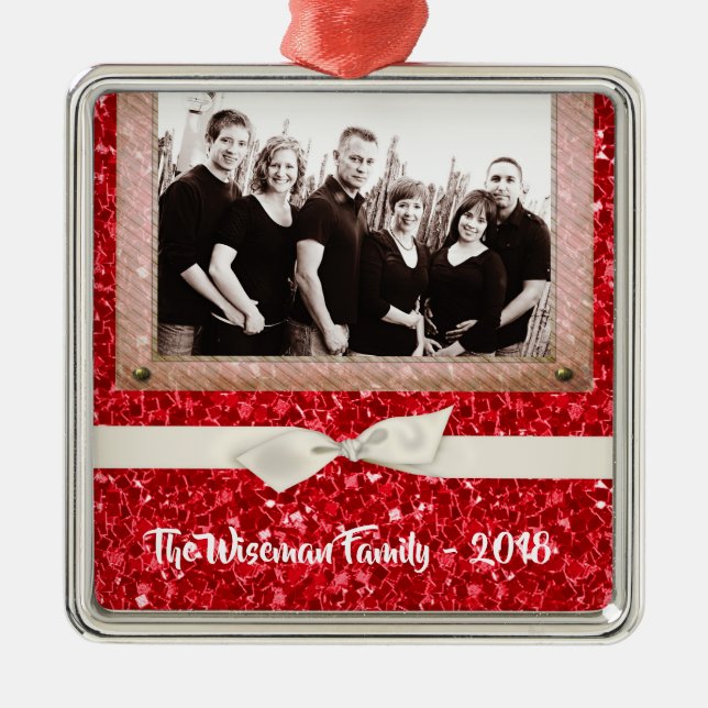 Personlig jul Red Glitter PHOTO Ornament (Framsidan)