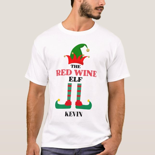 Personlig jul Röda Vin Elf T Shirt (Framsida)