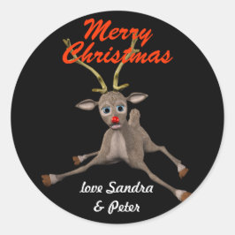 Personlig Jul Rudolph Black Märkre Runt Klistermärke