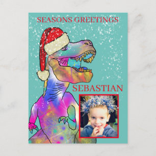 Personlig jul Santa dinosaurie foto för barn Helg Vykort