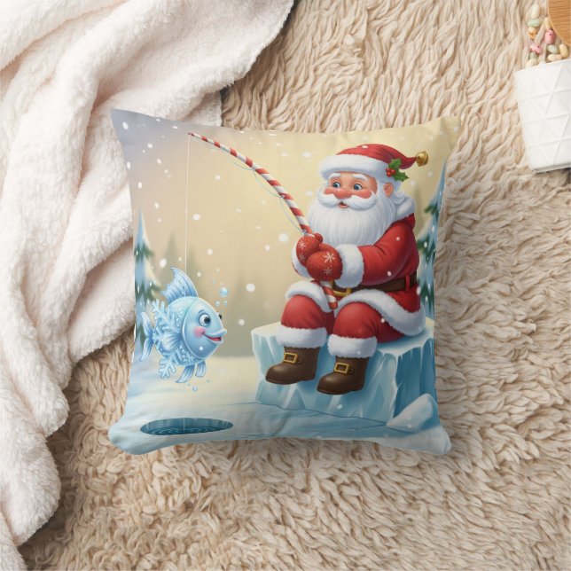 Personlig jul Santa Isfiske   Kudde (Filt)