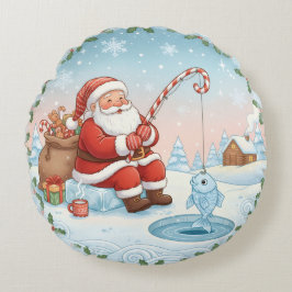 Personlig jul Santa Isfiske Rund Kudde