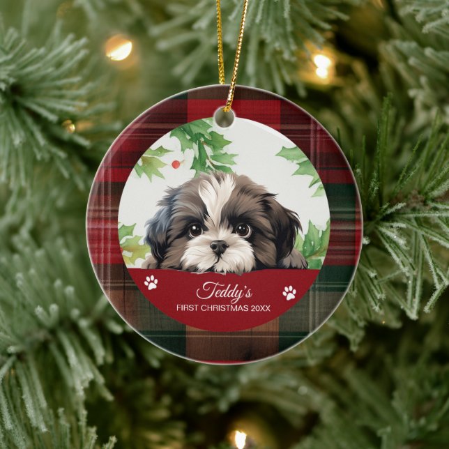 Personlig jul-Shih Tzu Julgransprydnad Keramik (Träd)