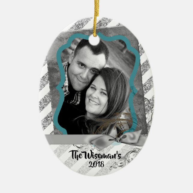 Personlig jul Silv Glitter PHOTO Ornament (Framsidan)