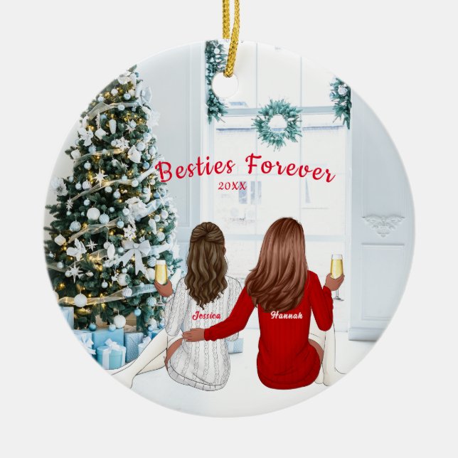 Personlig Jul Sisters Besties Helgdagar C Julgransprydnad Keramik (Framsidan)