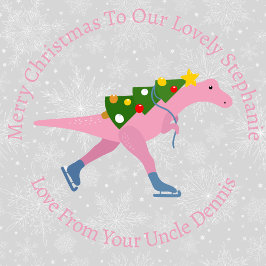 Personlig Jul Skating Rosa Dinosaur Presentpapper