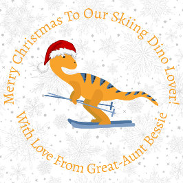 Personlig Jul Skiing Orange Dinosaur Presentpapper