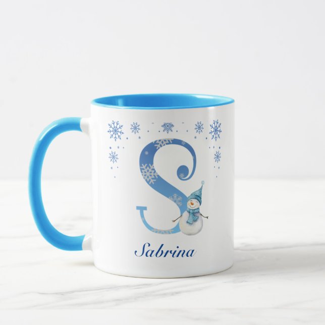 Personlig Jul Snöflingor Monogram S Mugg (Vänster)