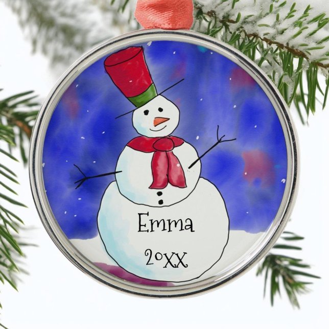 Personlig jul-snöman julgransprydnad metall (Skapare uppladdad)