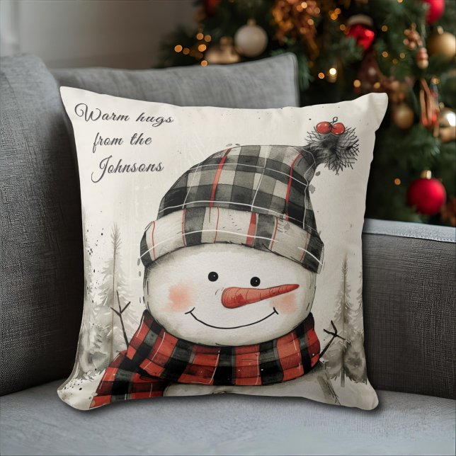 Personlig jul-snöman med familjenamn kudde (Skapare uppladdad)