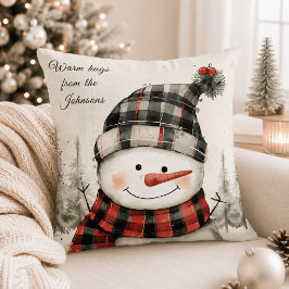 Personlig jul-snöman med familjenamn kudde