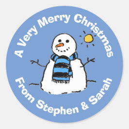 Personlig jul snömannen klassisk rund sticka runt klistermärke