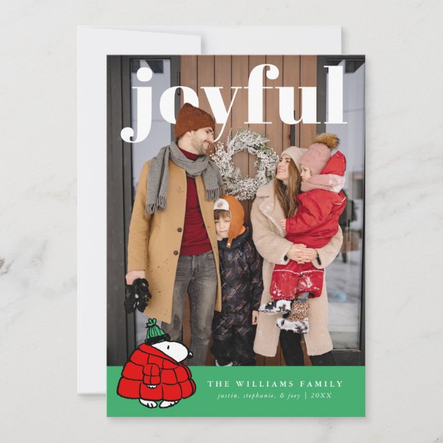 Personlig jul Snoopy-puffjacka med foto Julkort (Framsida)