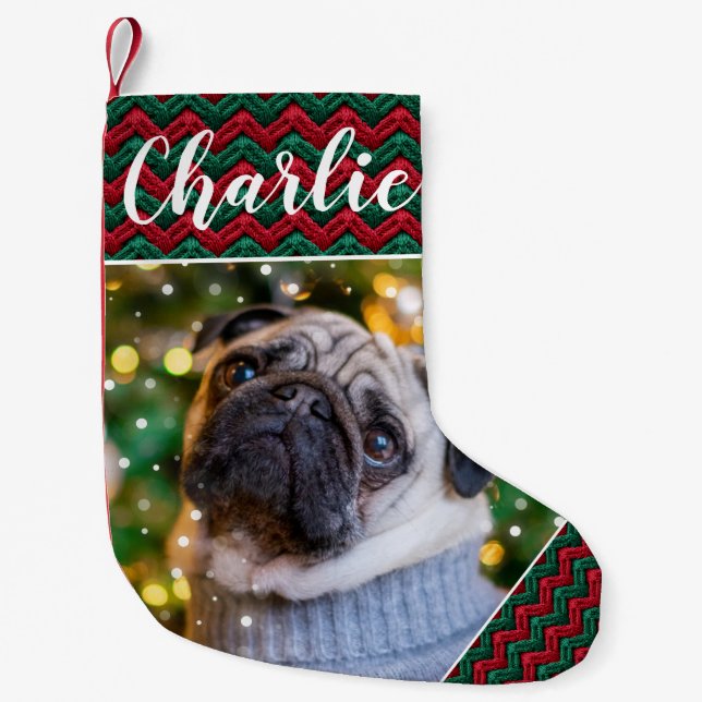 Personlig jul Sticka Pet Stocking Liten Julstrumpa (Framsidan)