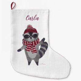 Personlig Jul Stock med Racoon Stor Julstrumpa