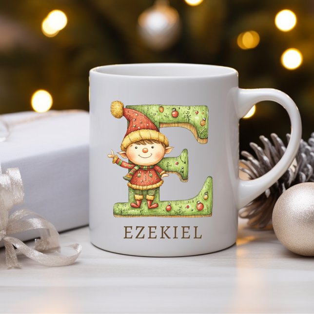 Personlig jul-tomte initial E monogram Kaffemugg (Personalized Christmas Elf Initial E Monogram Coffee Mug)