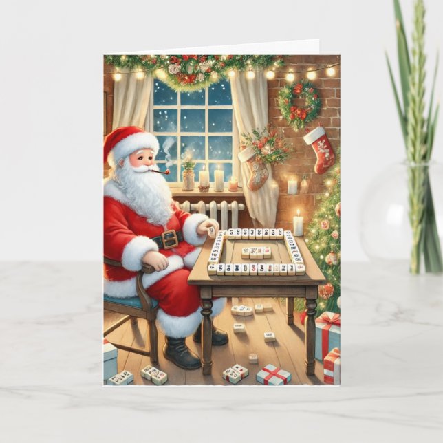 Personlig jul tomte spelar Mahjong jul Kort (Framsida)