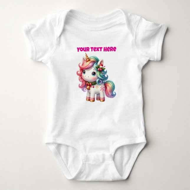 Personlig jul Unicorn Baby Bodykostym T Shirt (Framsida)