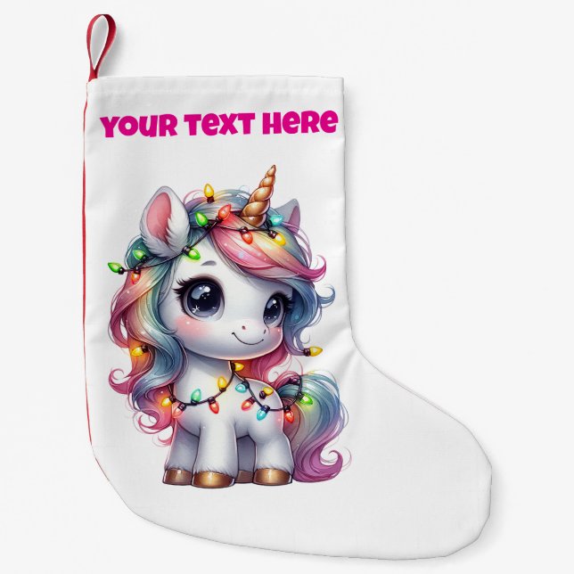 Personlig Jul Unicorn Stocking Liten Julstrumpa (Framsidan)
