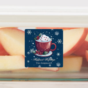 Personlig jul varm choklad blå bakning klistermärke