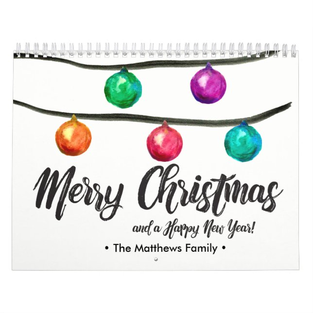 Personlig, jul, vattenfärg, Anpassningsbar Foto Kalender (Omslag)