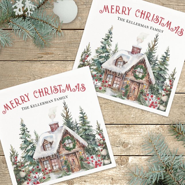Personlig jul vintersonter pappersservett (Festive Winter Watercolor Christmas Napkins)