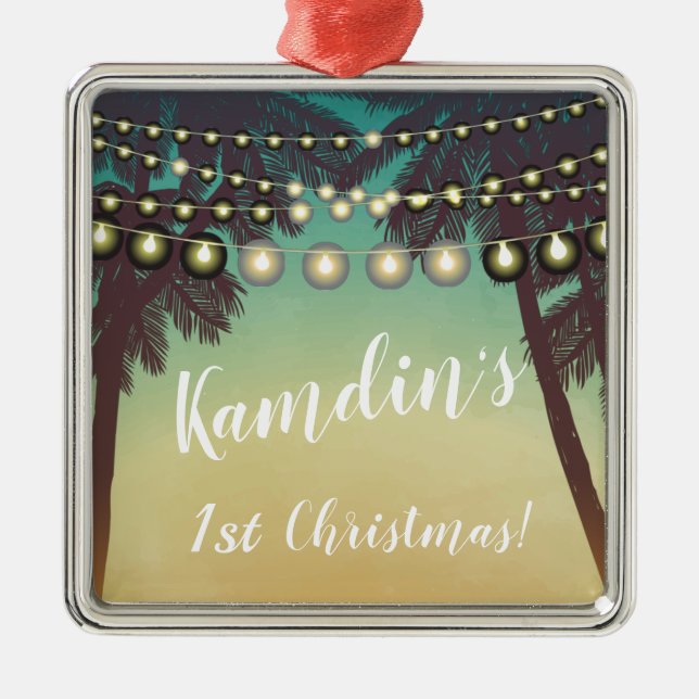 Personlig JULAFTON Ornament Beach Sunset Handflata (Framsidan)