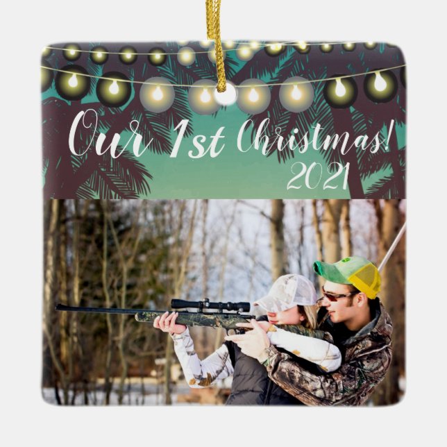 Personlig JULAFTON Ornament Beach Sunset Handflata (Framsida)