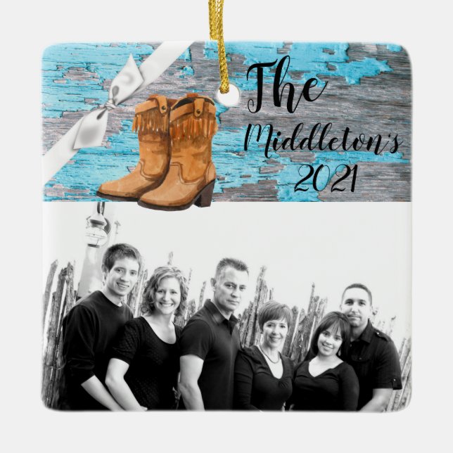 Personlig JULAFTON Ornament Blue Wood Barn Door Bo (Framsida)