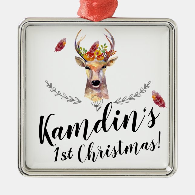 Personlig JULAFTON Ornament boho hjort Buck head B (Framsidan)