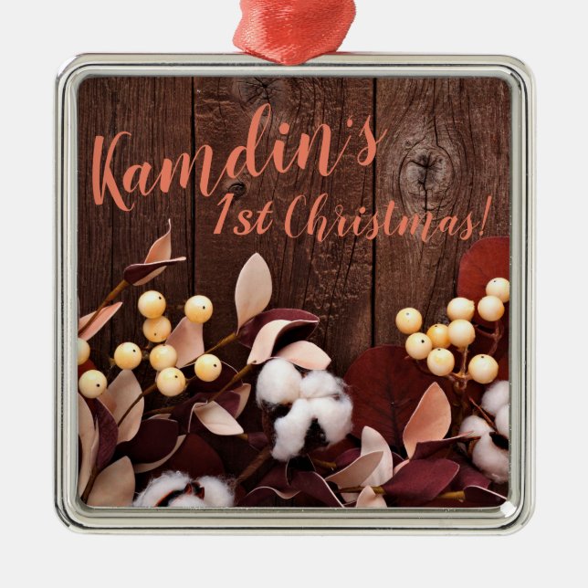 Personlig JULAFTON Ornament Cotton Gren på Mörk W (Framsidan)